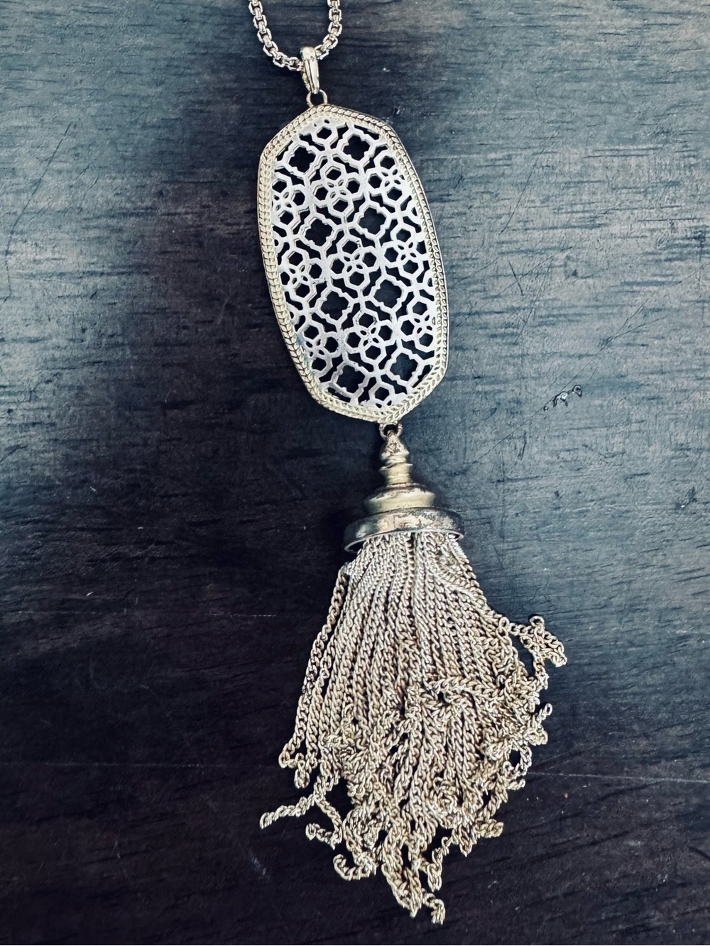 Kendra Scott Benning Gold Silver Filigree Chain Tassel Pendant Necklace